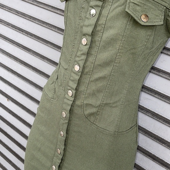 Fashion Nova Rollin With My Friends Twill Mini Olive Dress Size L - Picture 7 of 14